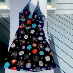 Precious Halter Dress with Retro Print